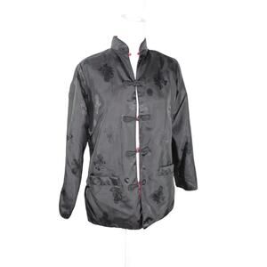 Vintage Oriental Reversable Jacket Frog Closure Black and Red with Pockets M